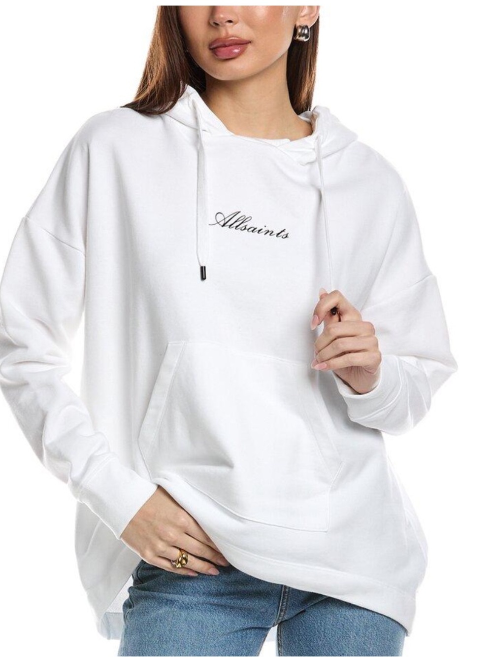 AllSaints White Oversized Logo Hoodie